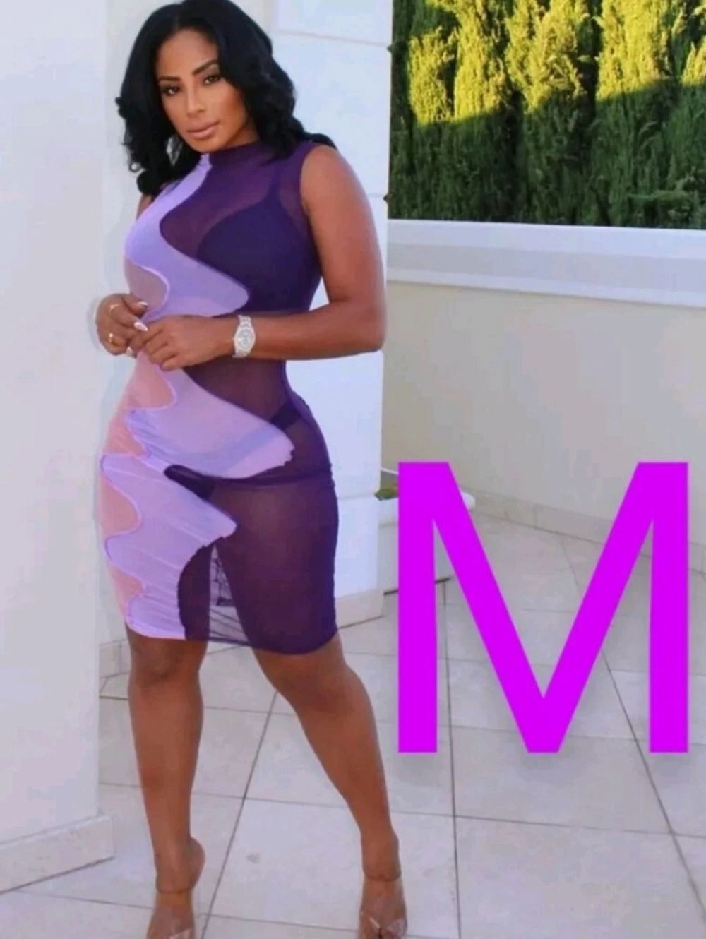 🆕Purple & Pink Wavy Mesh Ruched Bodycon Dress~Size M